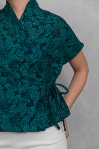 Amanis Kimono Outer Top Embossed Emerald