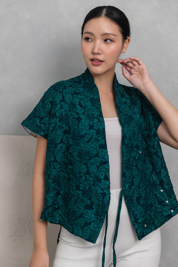 Amanis Kimono Outer Top Embossed Emerald