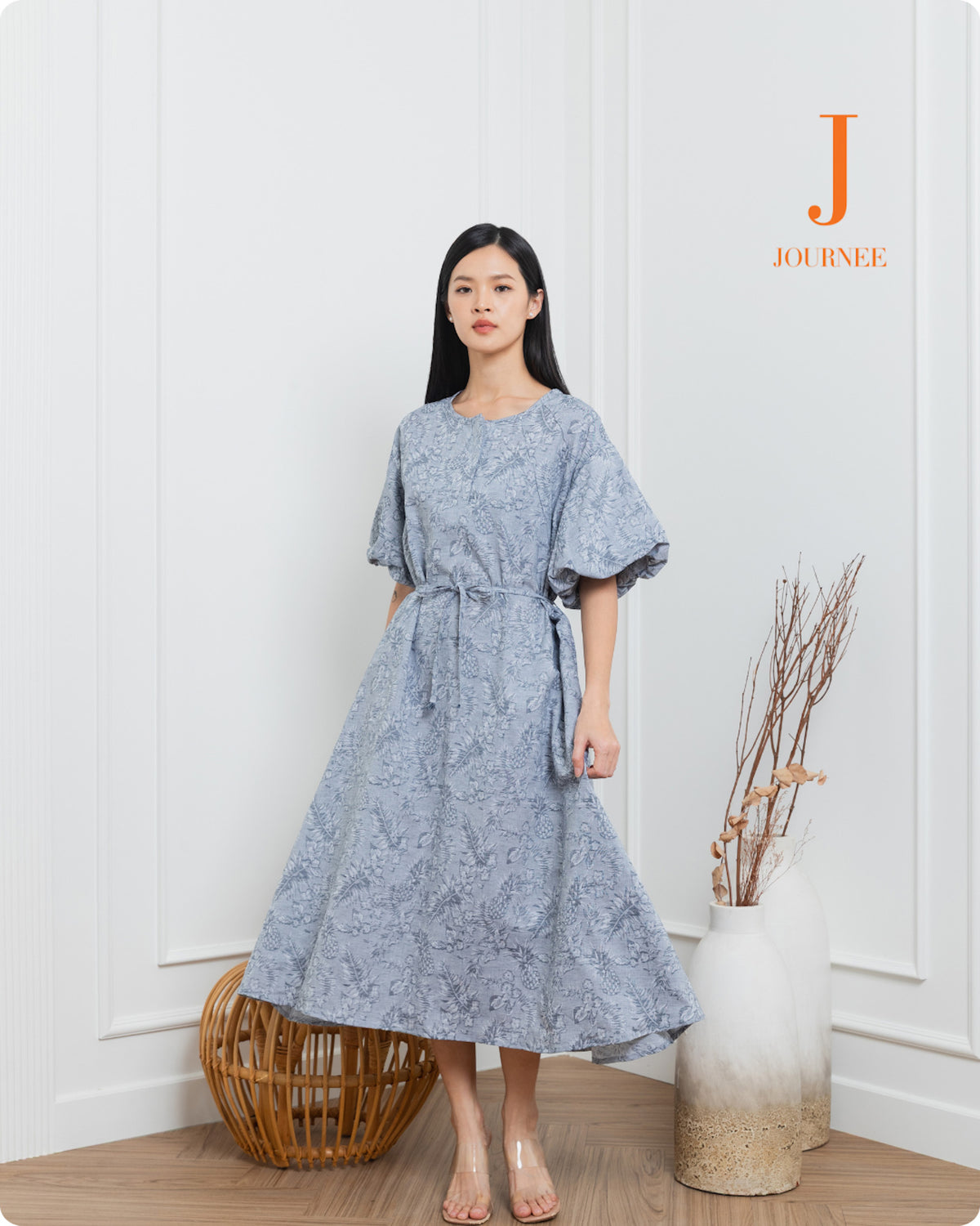 Alura Denim Look Midi Puff Dress