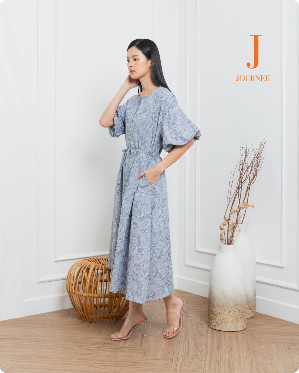 Alura Denim Look Midi Puff Dress