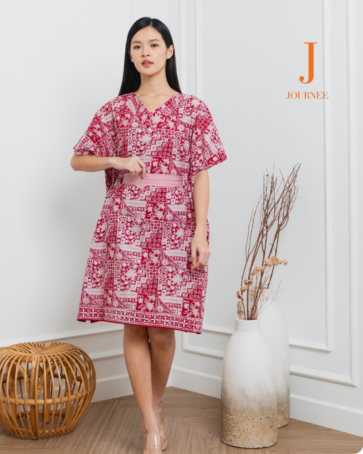 Anila Batik Cap Kaftan Pink