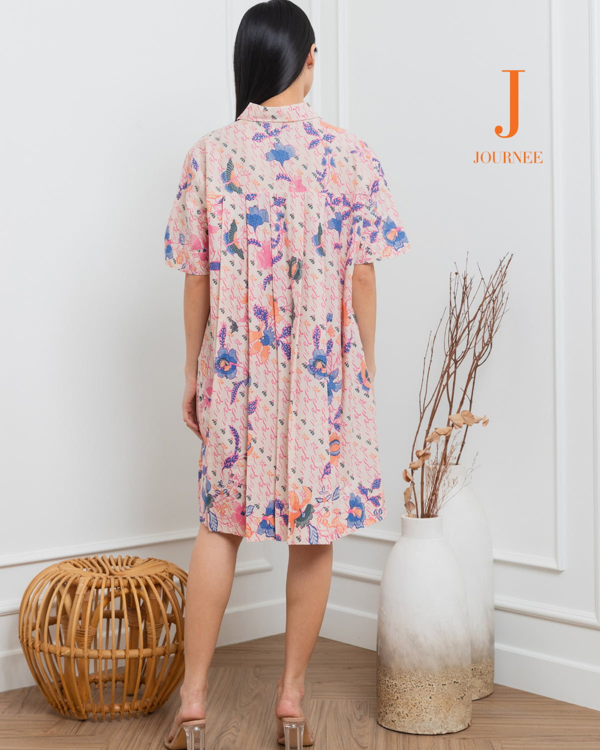 Aijia Batik Mini Shirt Dress Pink