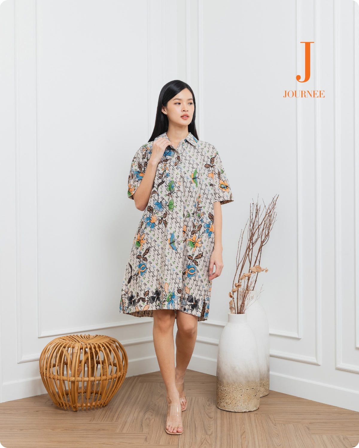 Aijia Batik Mini Shirt Dress Pepper