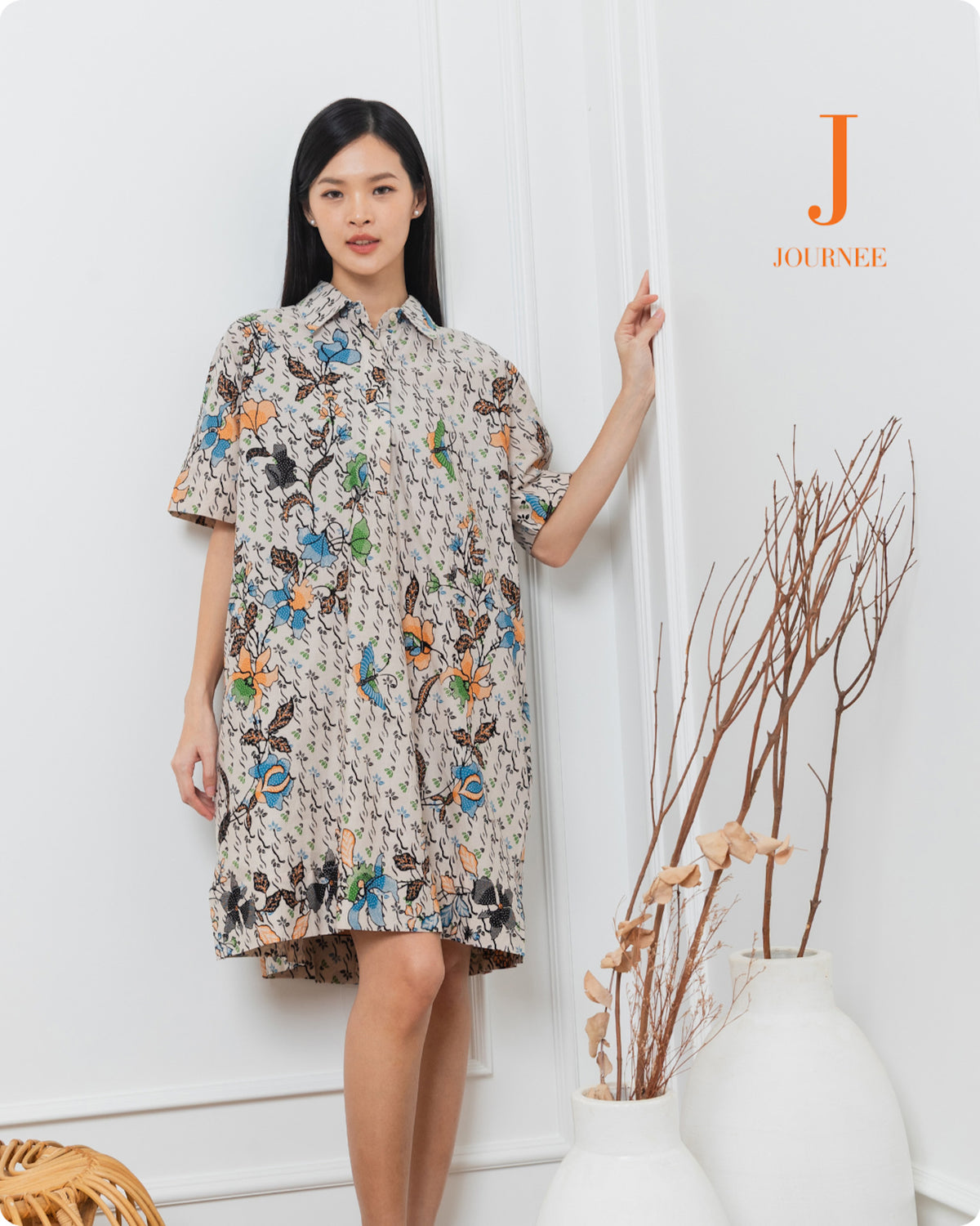 Aijia Batik Mini Shirt Dress Pepper