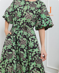 Alura Kiwi Batik Midi Puff Dress