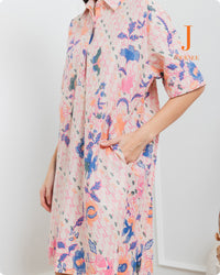 Aijia Batik Mini Shirt Dress Pink