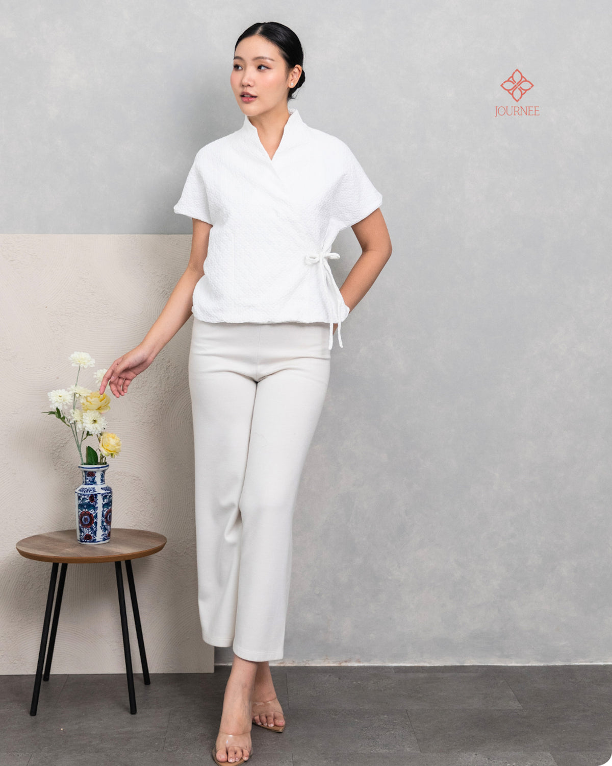 Amanis Kimono Outer Top Embossed Blanc