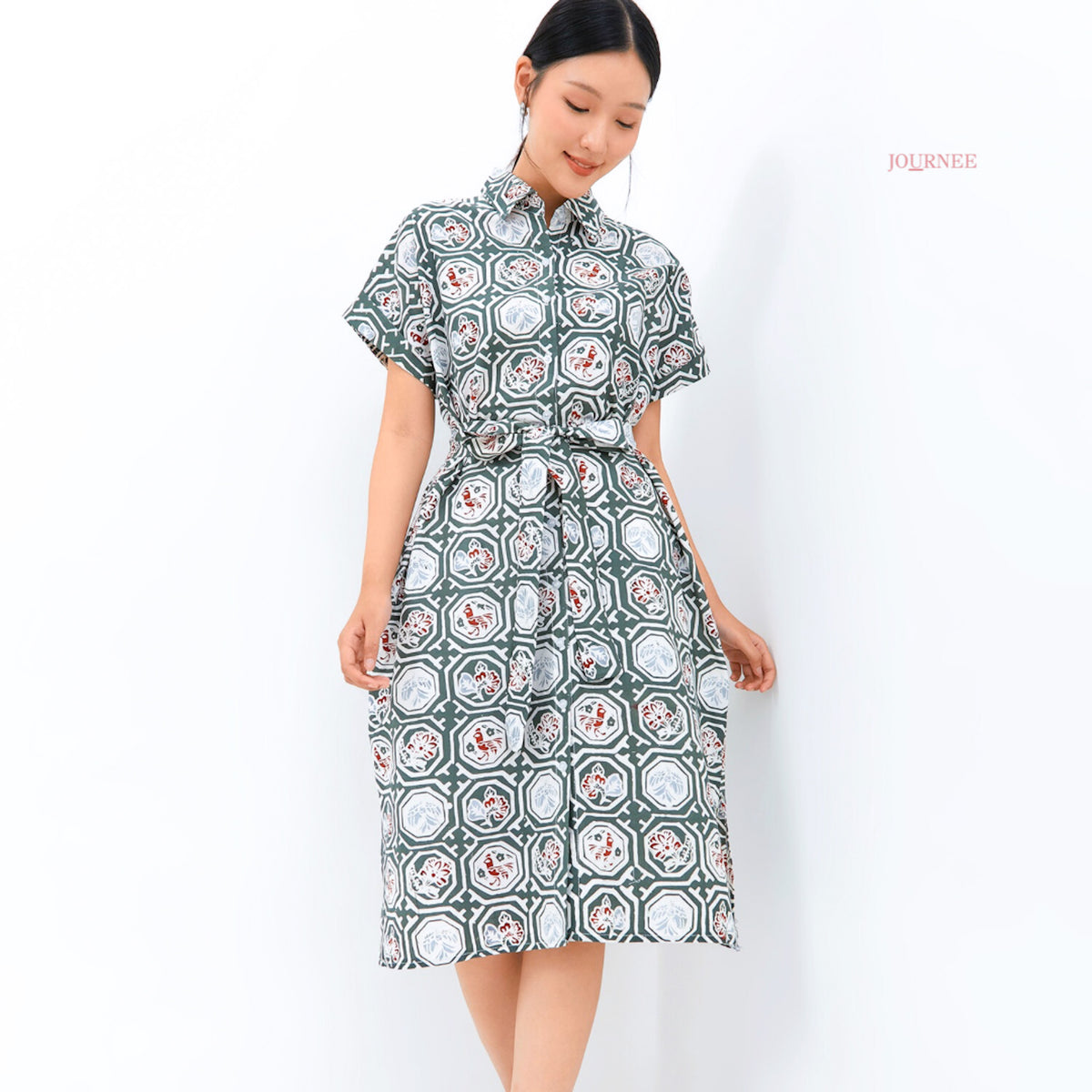 Aina Batik Shirt Dress Sage