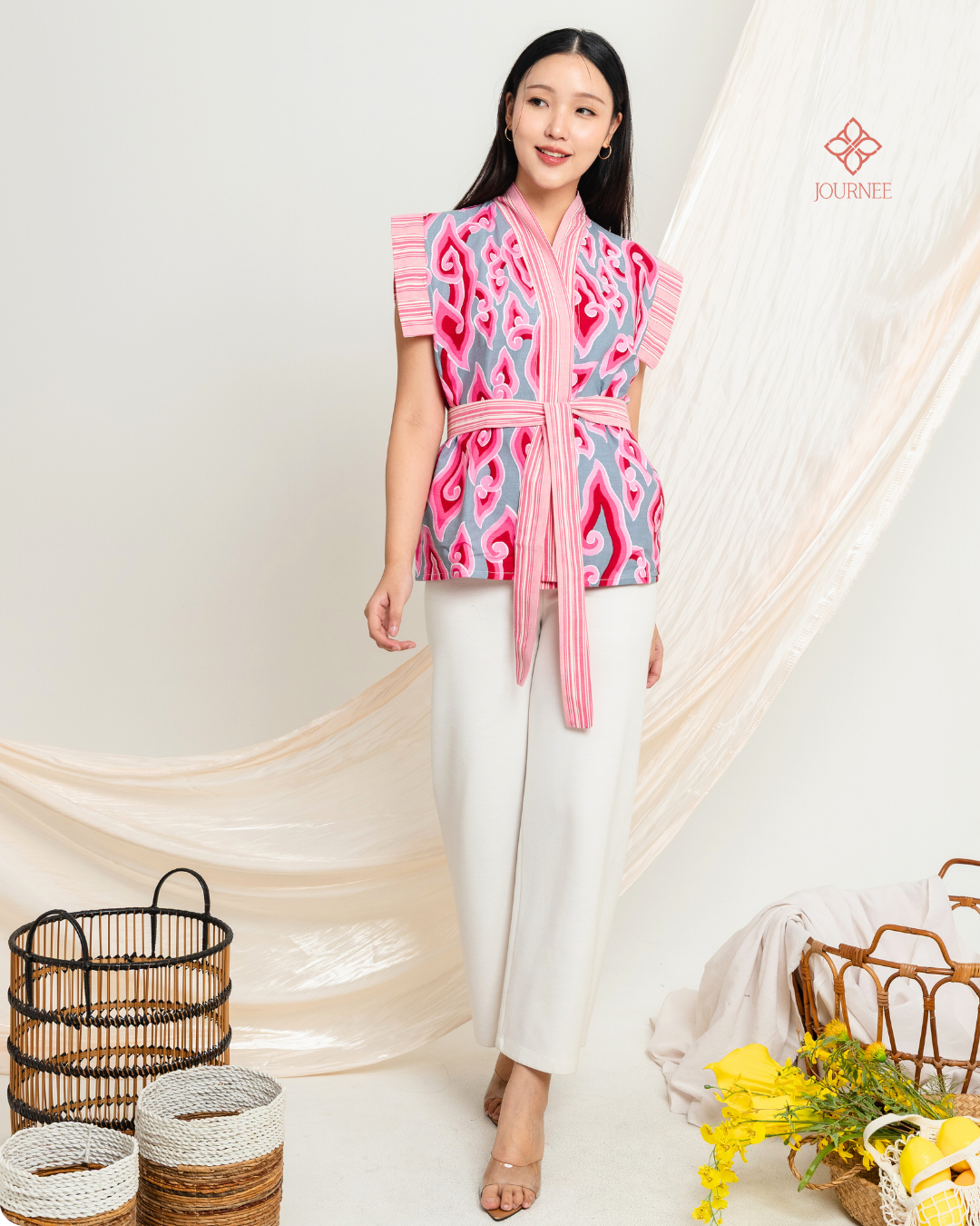 Adrina Batik Kimono Top Megamendung Pink