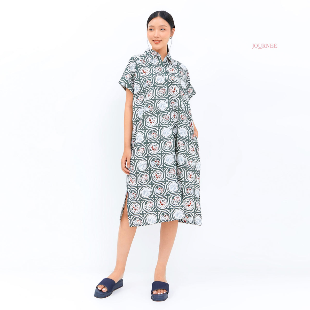 Aina Batik Shirt Dress Sage