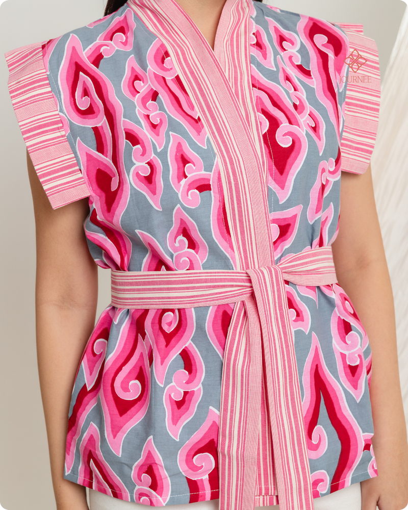 Adrina Batik Kimono Top Megamendung Pink