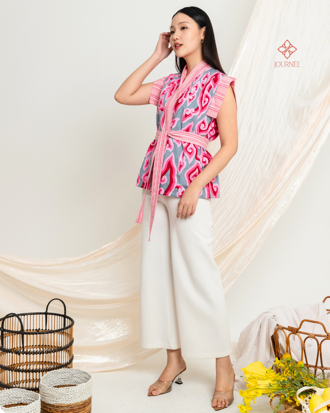 Adrina Batik Kimono Top Megamendung Pink