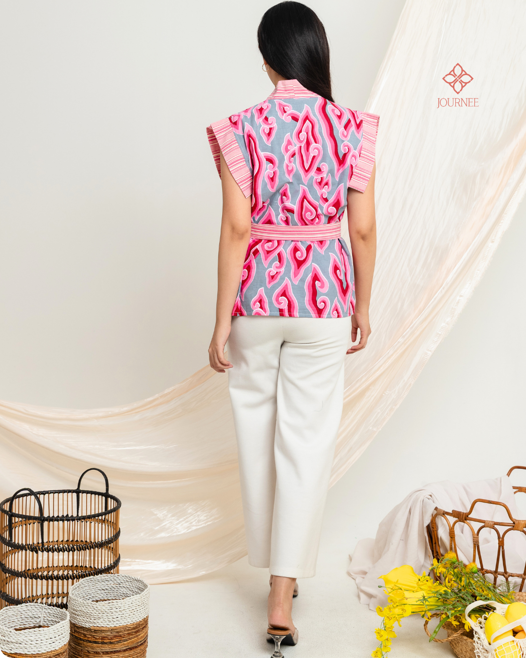 Adrina Batik Kimono Top Megamendung Pink