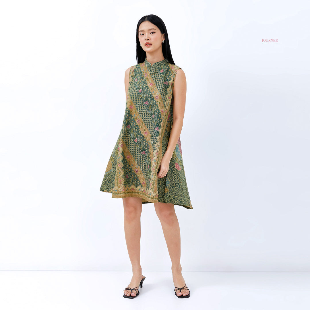 Aija Mandarin Bouquet Batik Dress Peridot