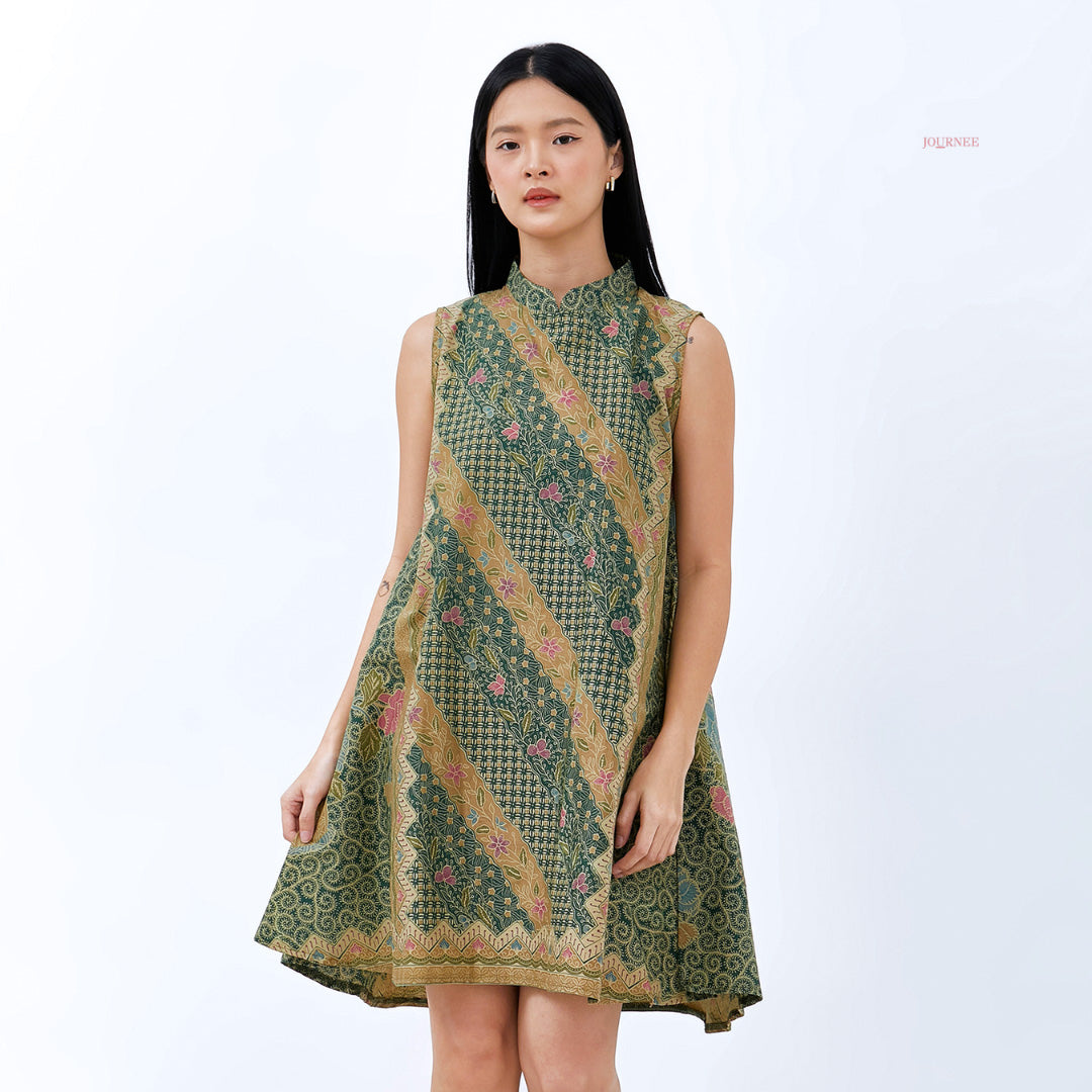 Aija Mandarin Bouquet Batik Dress Peridot