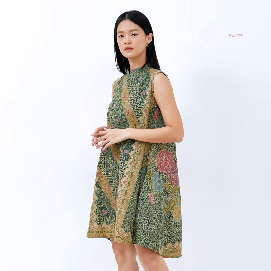 Aija Mandarin Bouquet Batik Dress Peridot