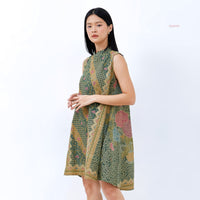 Aija Mandarin Bouquet Batik Dress Peridot