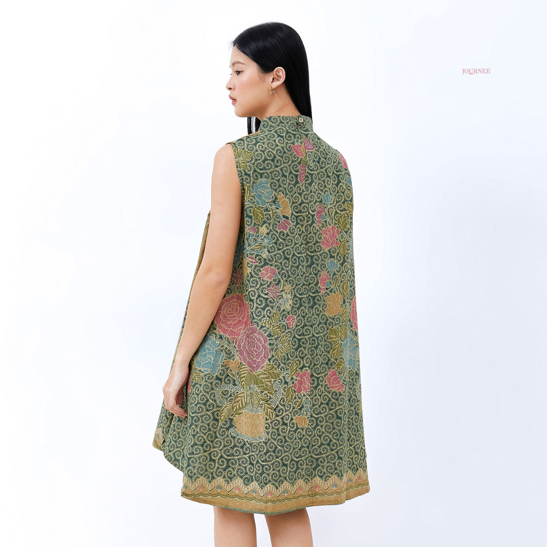 Aija Mandarin Bouquet Batik Dress Peridot