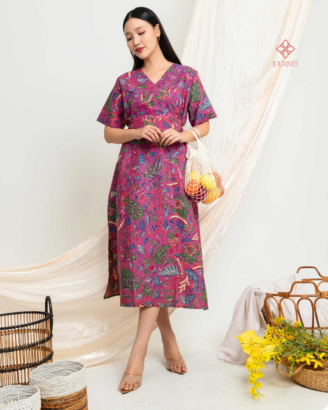 Amany Midi Kaftan Batik Pink