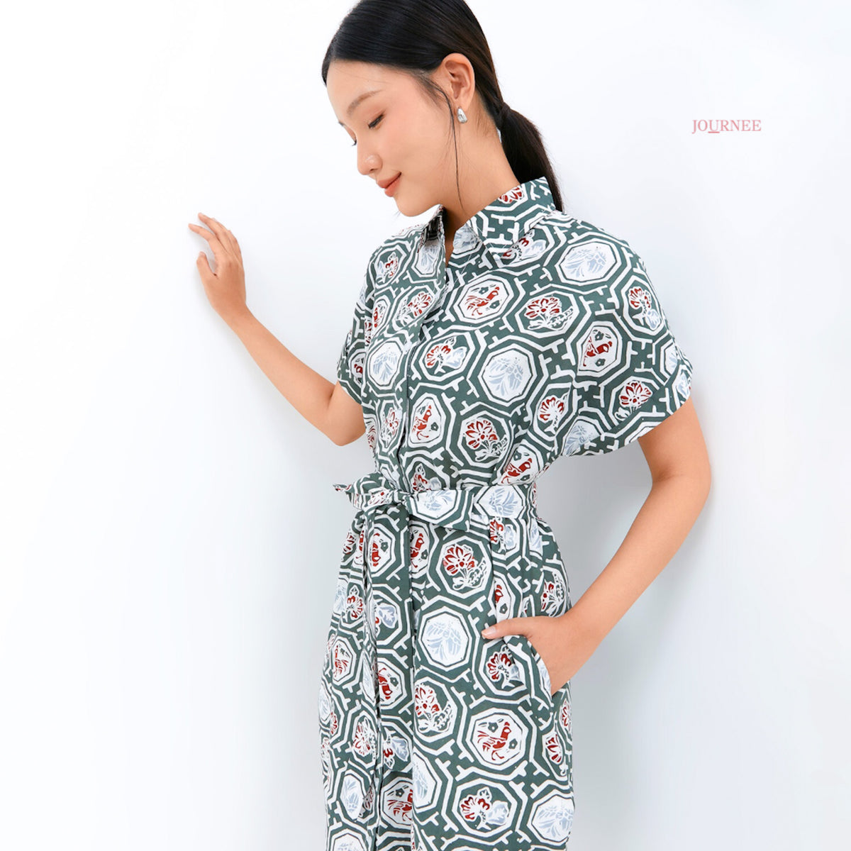 Aina Batik Shirt Dress Sage