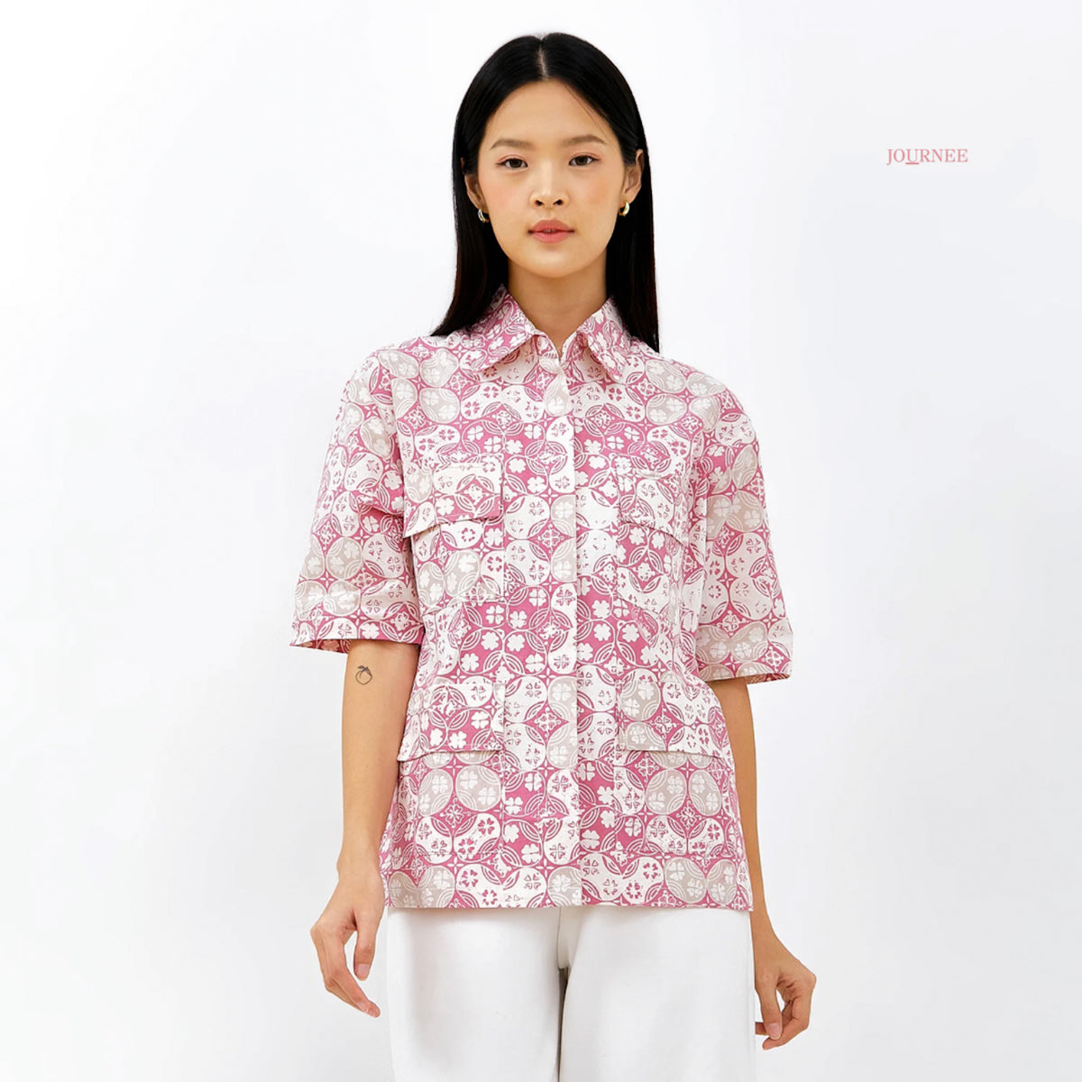 Aylee Batik Cap Utility Top /Outer Pink