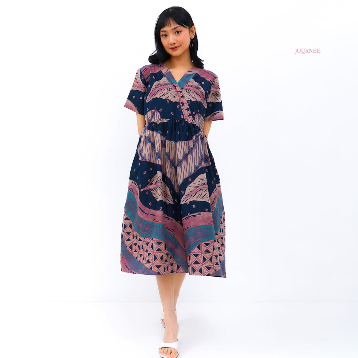 Asprie Empire Batik Emerald Dress