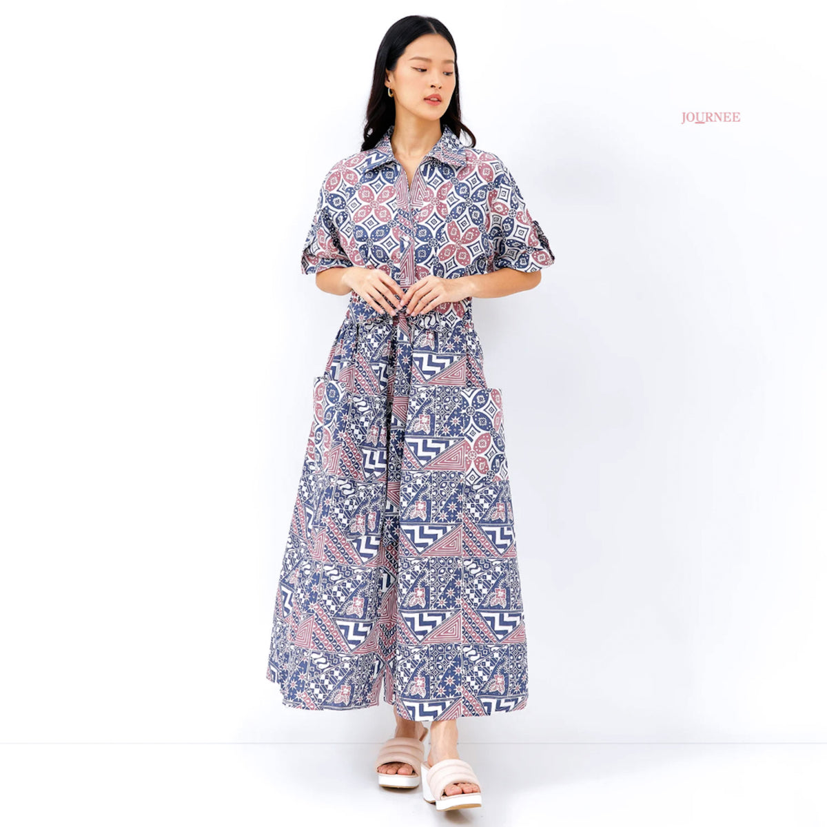 Azara Batik Cap  Maxi Shirt Dress Mix