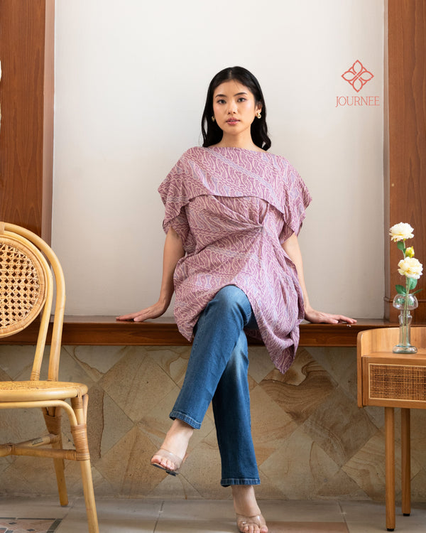 Arabina Batik Cap Off Shoulder Tunic Top Dusty Pink