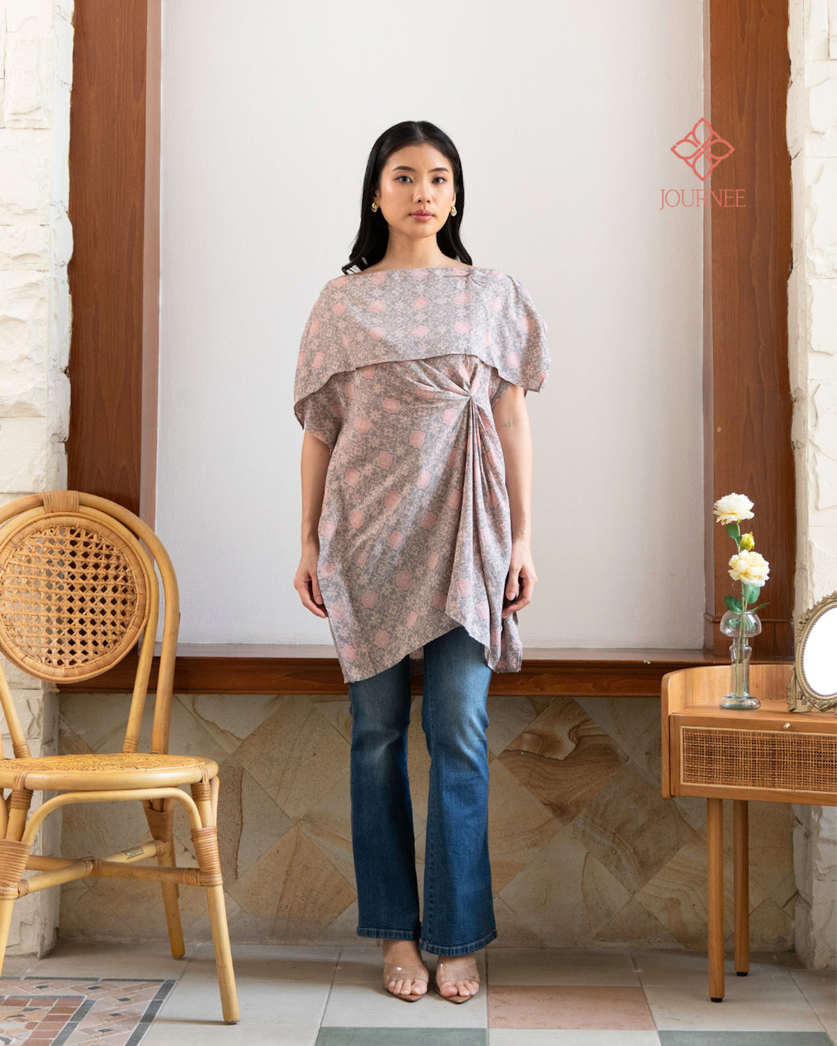 Arabina Batik Cap Off Shoulder Tunic Top Mauve