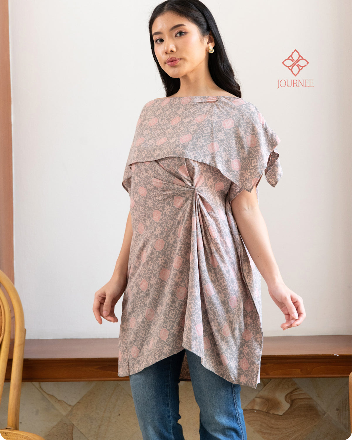 Arabina Batik Cap Off Shoulder Tunic Top Mauve