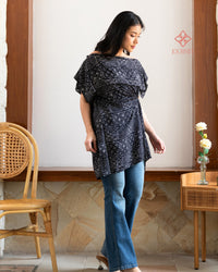 Arabina Batik Cap Off Shoulder Tunic Top Noir