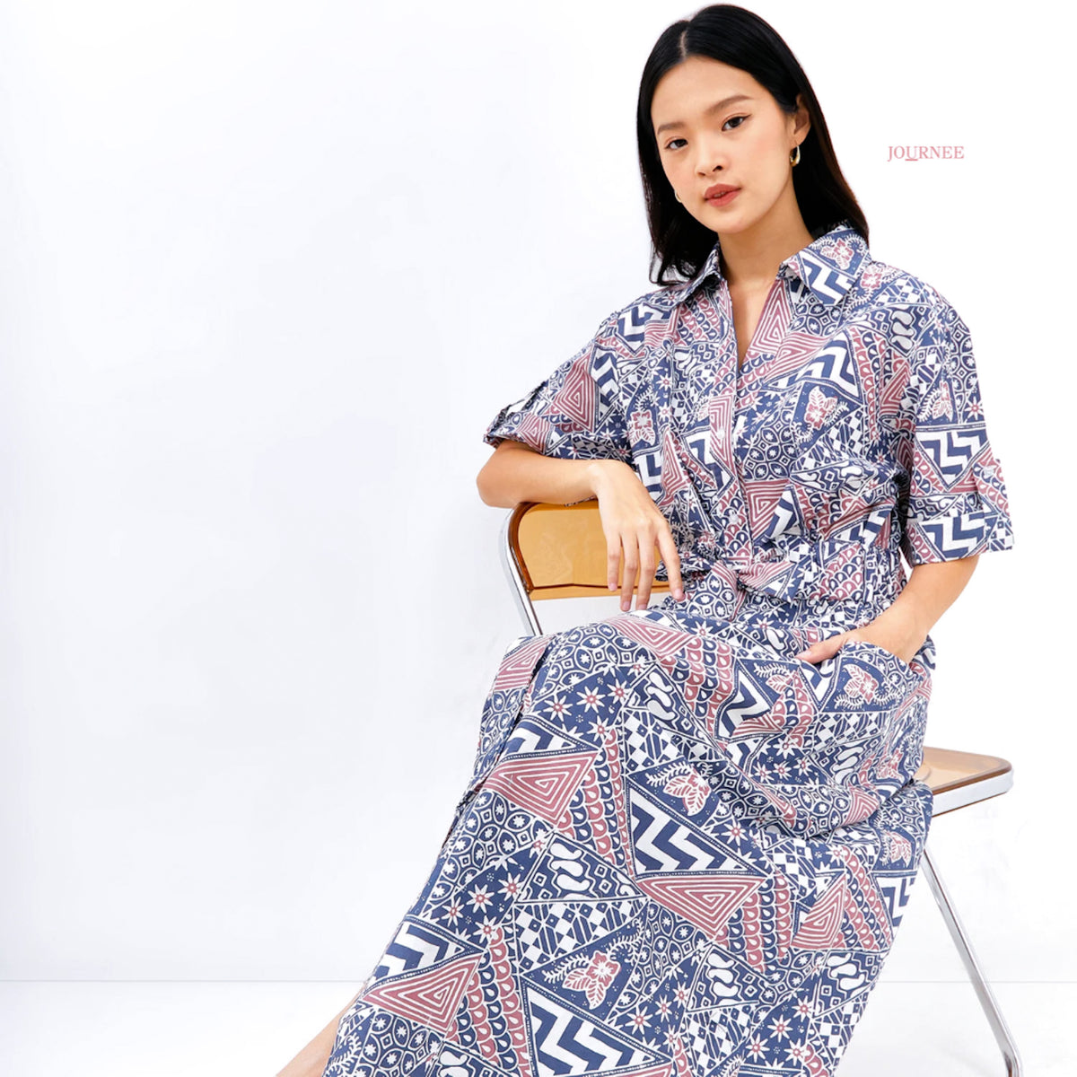 Azara Batik Cap  Maxi Shirt Dress Banji