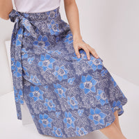 Angeline Batik Cap Wrap Skirt Blue/Blue