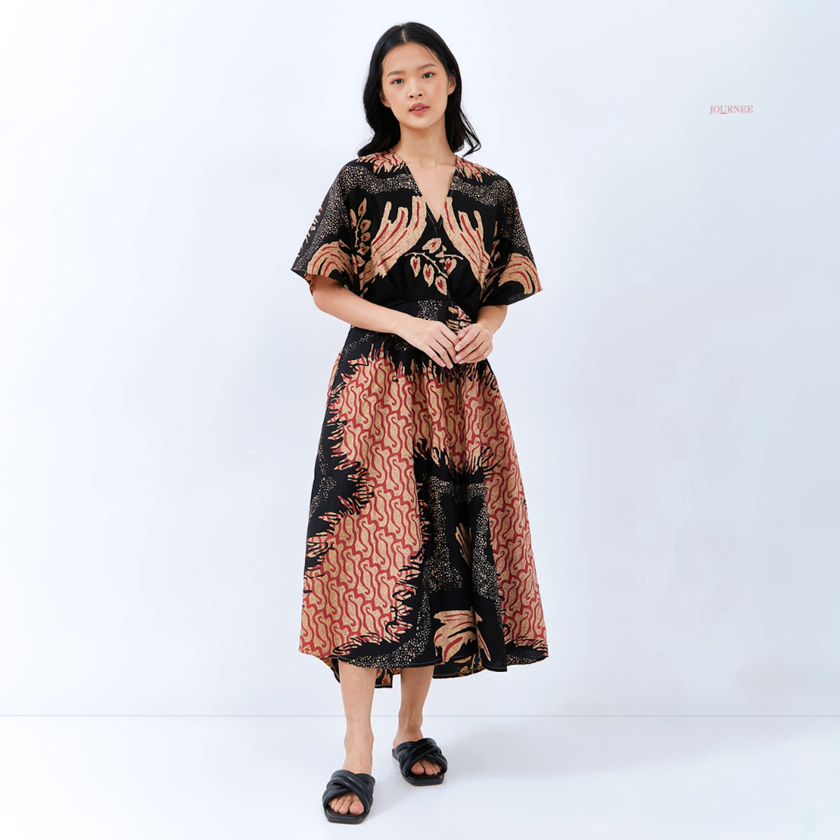 Ayria Batik Midi Dress Cherry