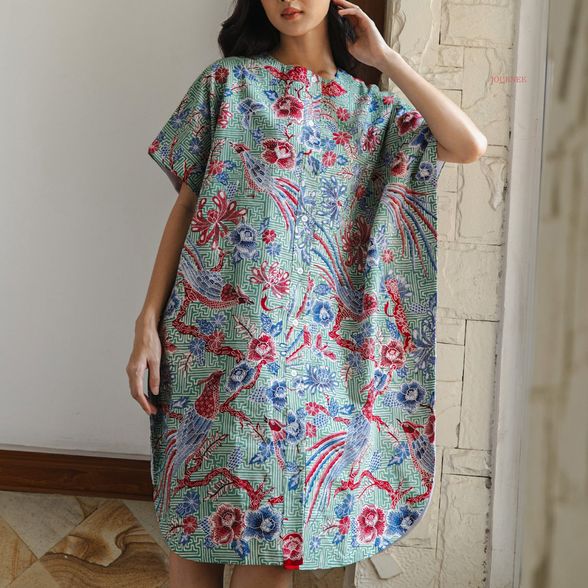 Asisca Batik Cap Kaftan Embroidery (Premium) Pine