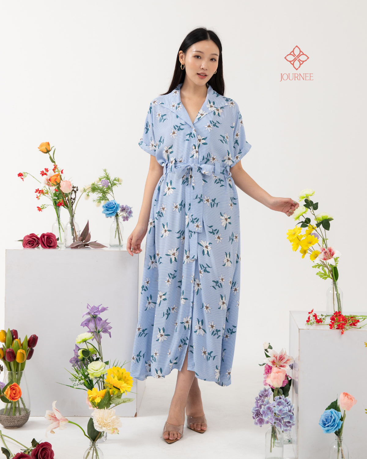 Avira Belted Maxi Shirt Dress