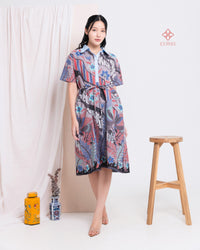Akina Scallop Batik Dress Blue