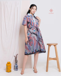Akina Scallop Batik Dress Blue