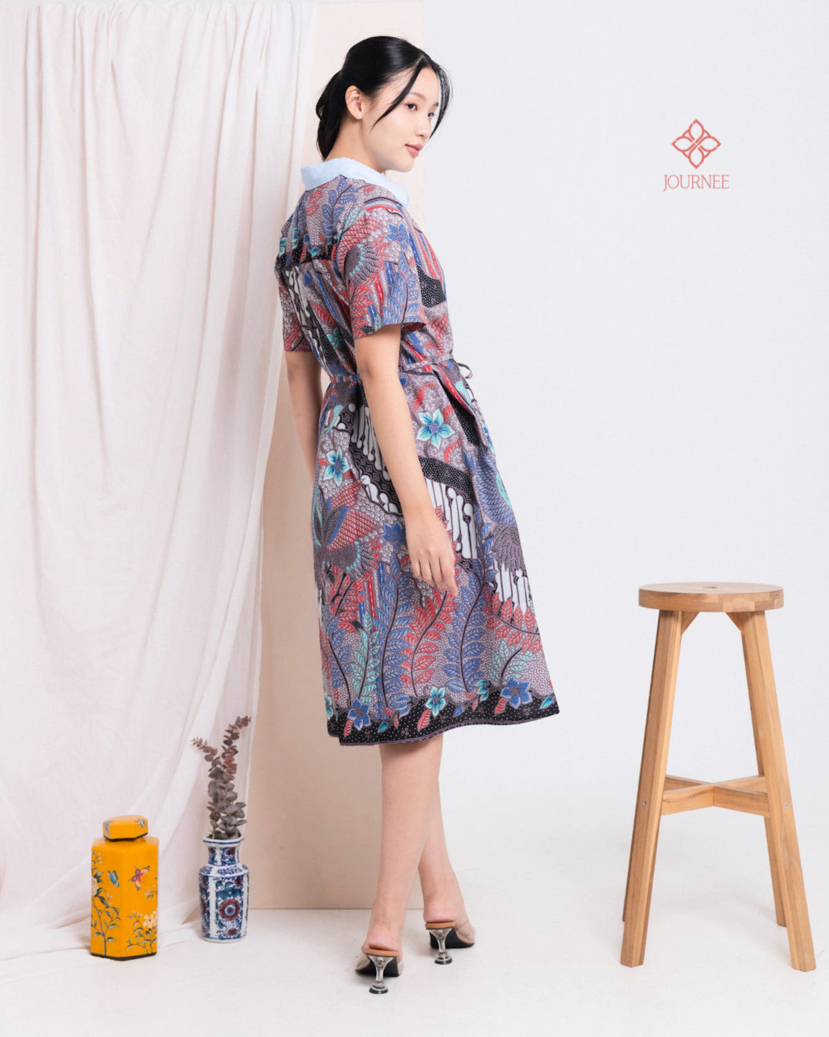 Akina Scallop Batik Dress Blue
