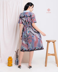 Akina Scallop Batik Dress Blue