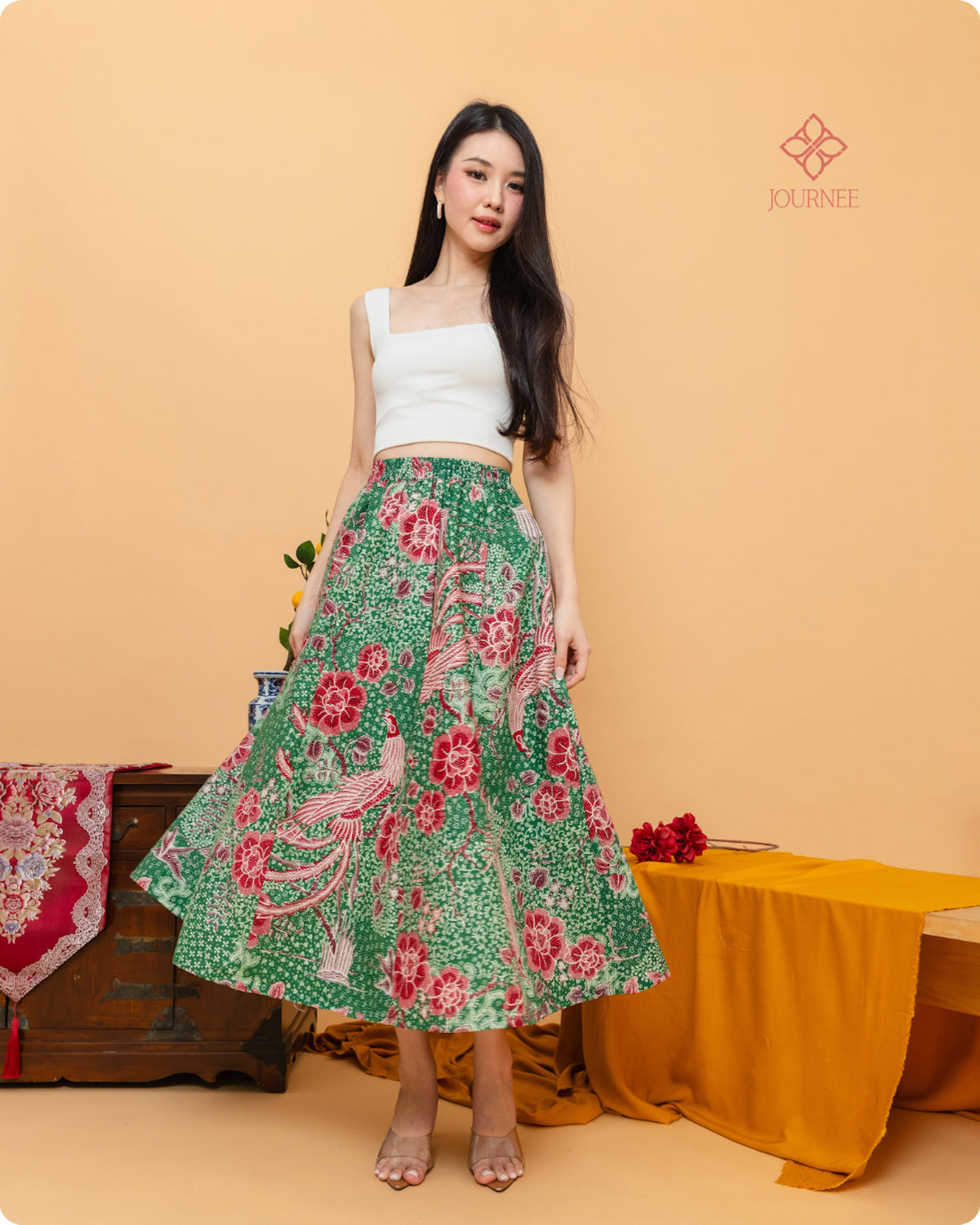 Agenta Midi Semi Tulis Skirt Bambou Phoenix premium