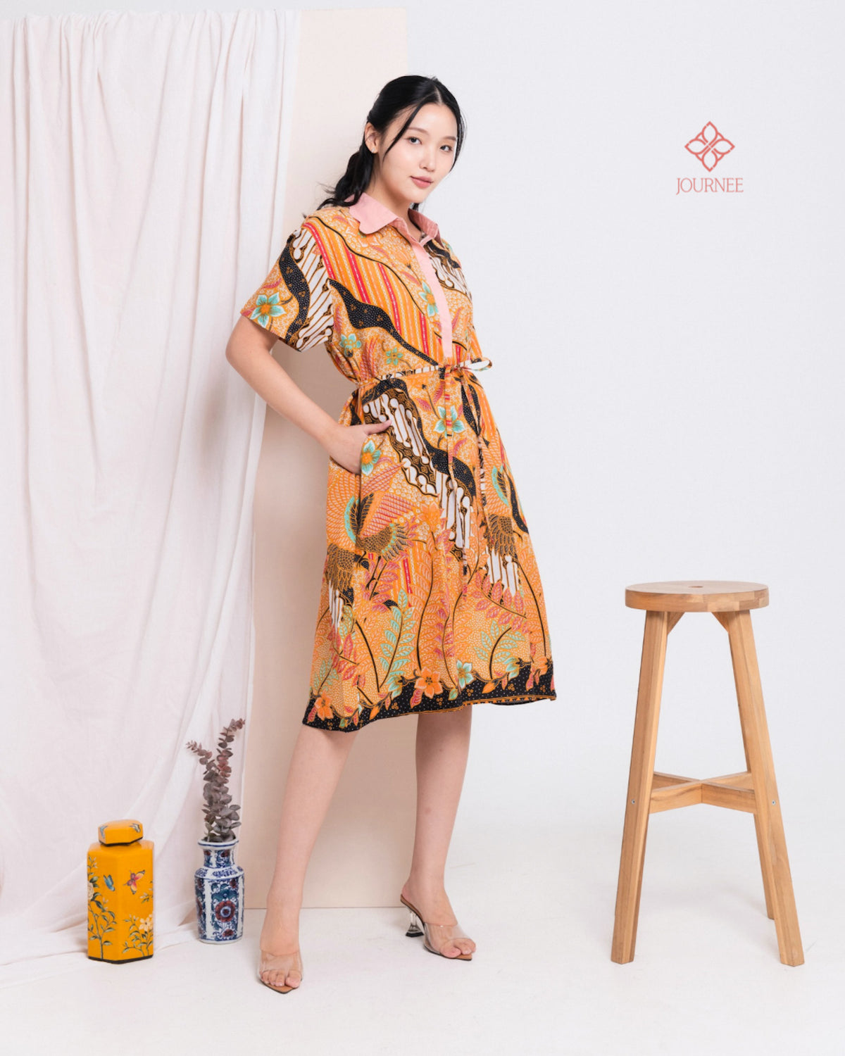 Akina Scallop Batik Dress Ciel