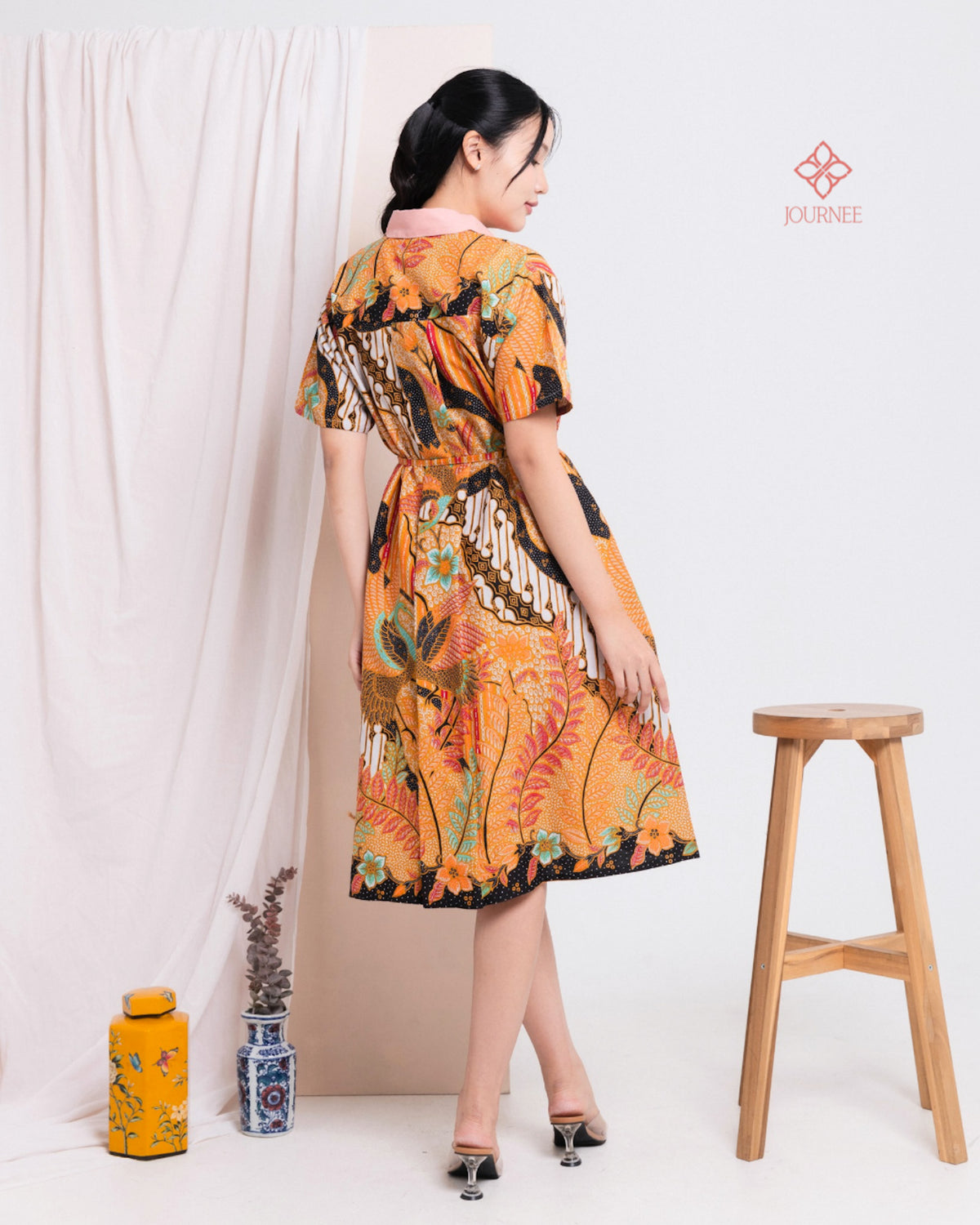 Akina Scallop Batik Dress Ciel