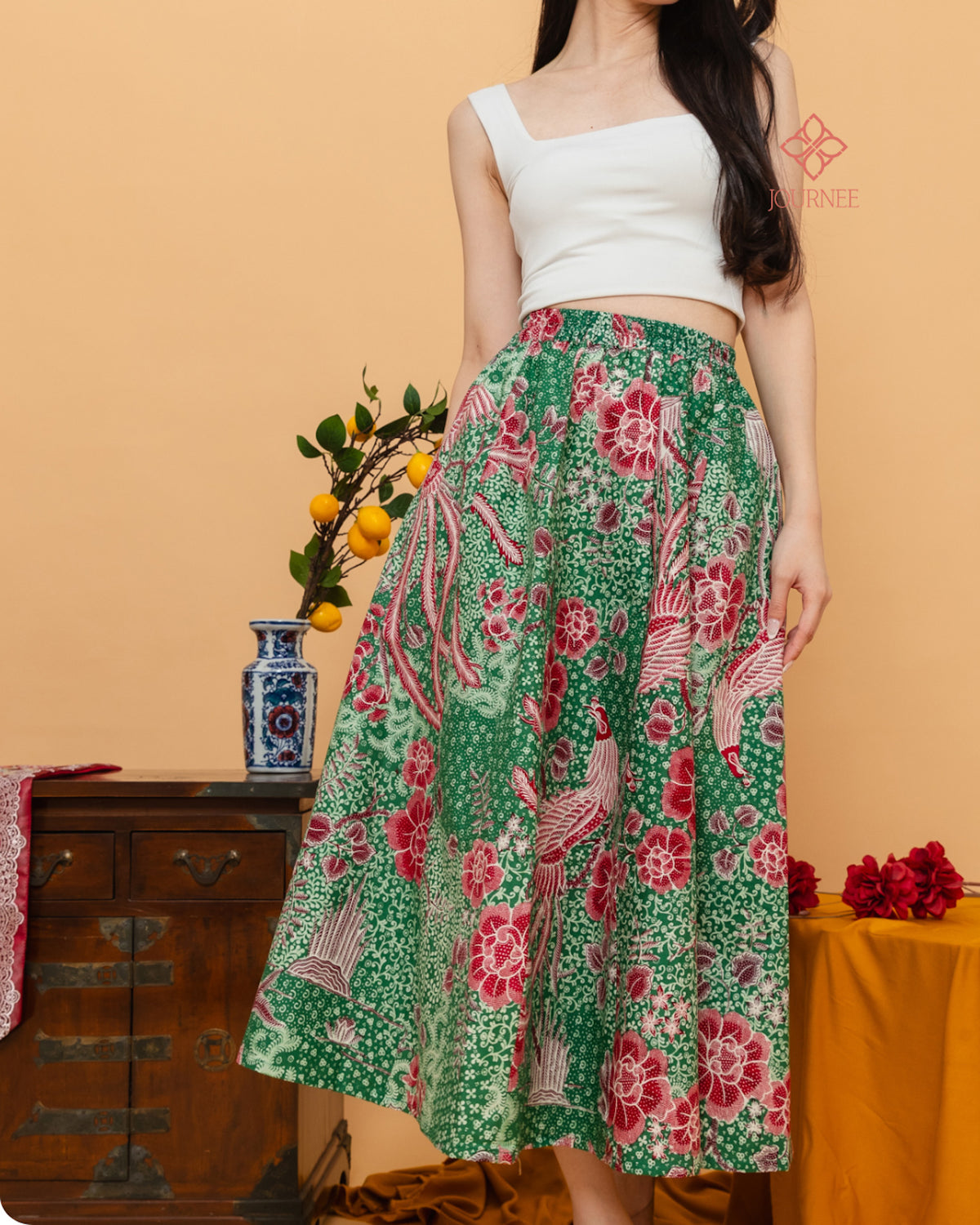 Agenta Midi Semi Tulis Skirt Bambou Phoenix premium