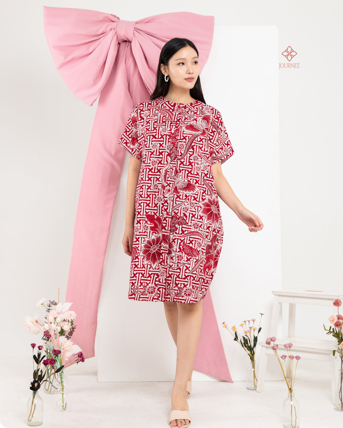 Asisca Batik Cap Kaftan Red White
