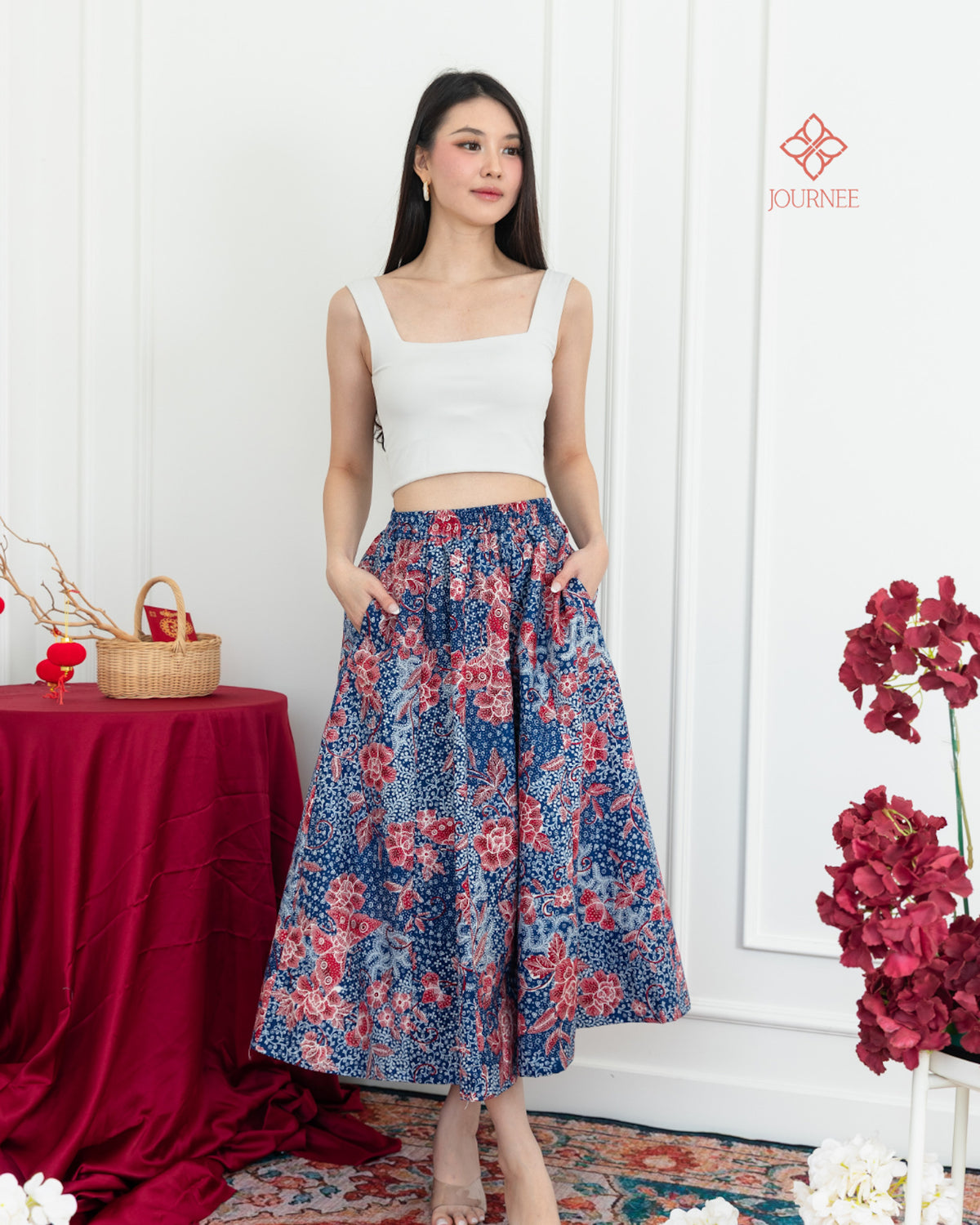Agenta Midi Semi Tulis Skirt Blue Phoenix premium
