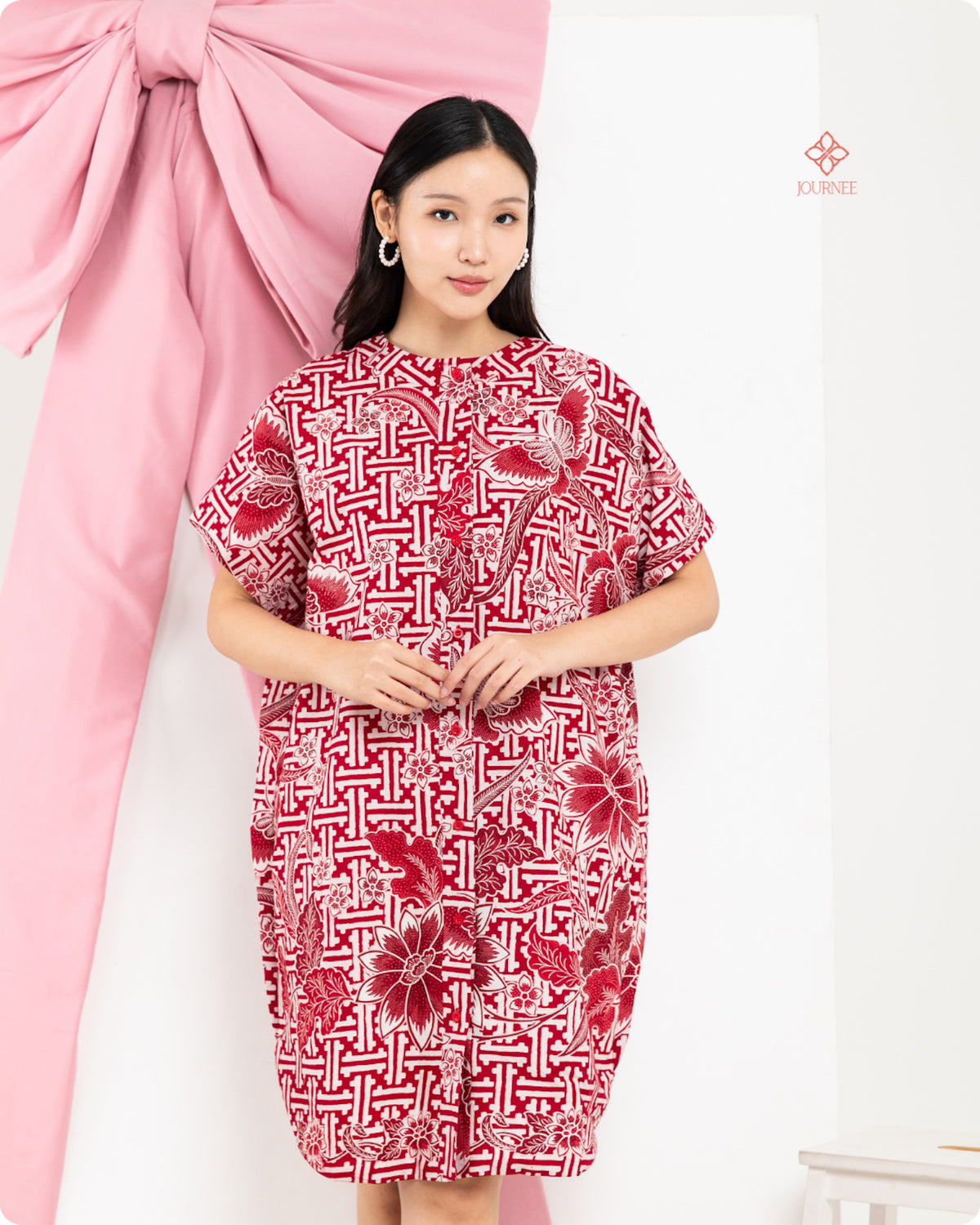 Asisca Batik Cap Kaftan Red White