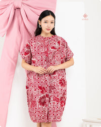 Asisca Batik Cap Kaftan Red White