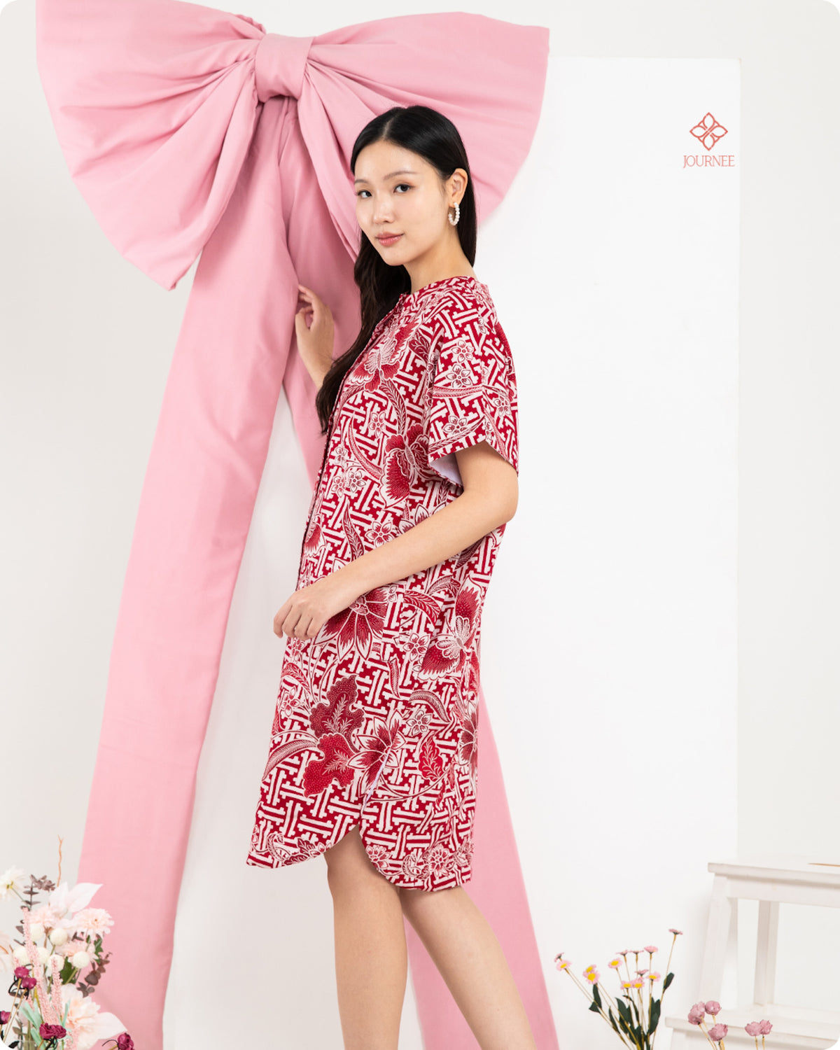 Asisca Batik Cap Kaftan Red White