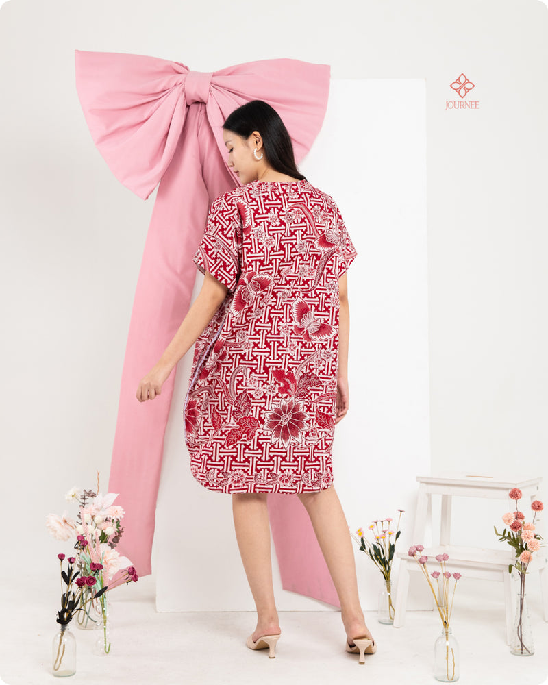 Asisca Batik Cap Kaftan Red White